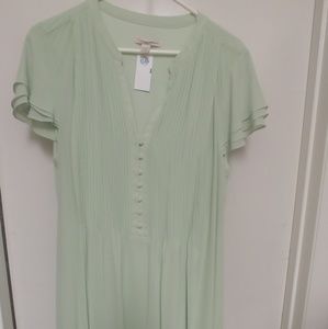 Mint green pintucked bodice shirt dress